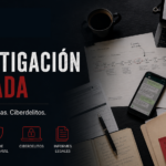 GrayCat PI blog cover showing a dark investigative desk scene with a phone, laptop, timeline document, case notes, folders, and icons for missing persons, corporate fraud, cybercrime, and legal reports.