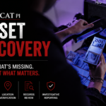 GrayCat PI blog banner for an asset recovery article, showing a dark split layout with the title “Asset Recovery” beside a real photo of hands inspecting stacks of cash in an open case under blue-purple light.