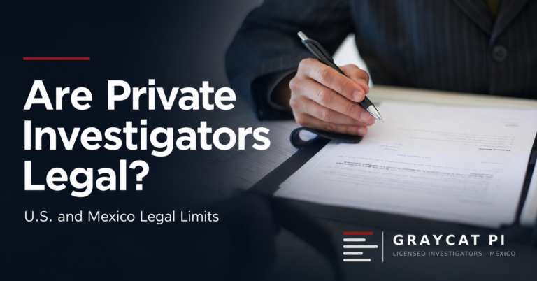 Are private investigators legal? Cover image showing a person reviewing legal documents, with GrayCat PI branding.