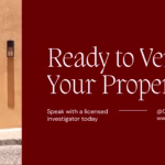 Banner reading “Ready to Verify Your Property?” with a maroon background, image of a Mexican colonial doorway, and text promoting licensed real estate investigation services in Mexico by GrayCat PI.