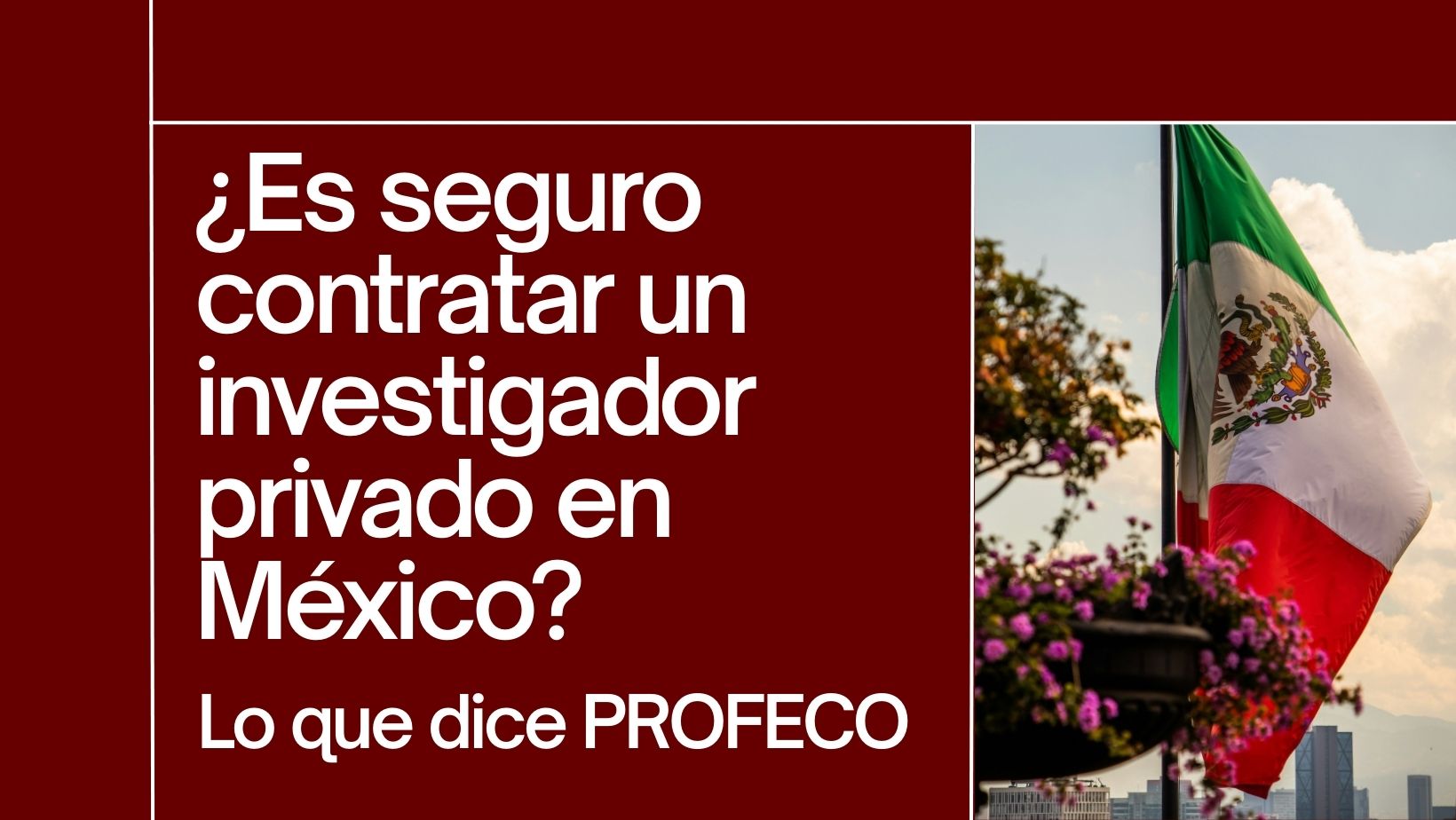 Portada del artículo de GrayCat PI con el título “¿Es seguro contratar un investigador privado en México? Lo que dice PROFECO”, junto a una bandera de México ondeando al aire.